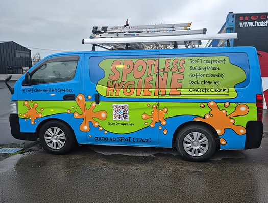 Image of the Spotless Hygiene service vehicle arriving at a commercial or residential property to deliver professional cleaning services.